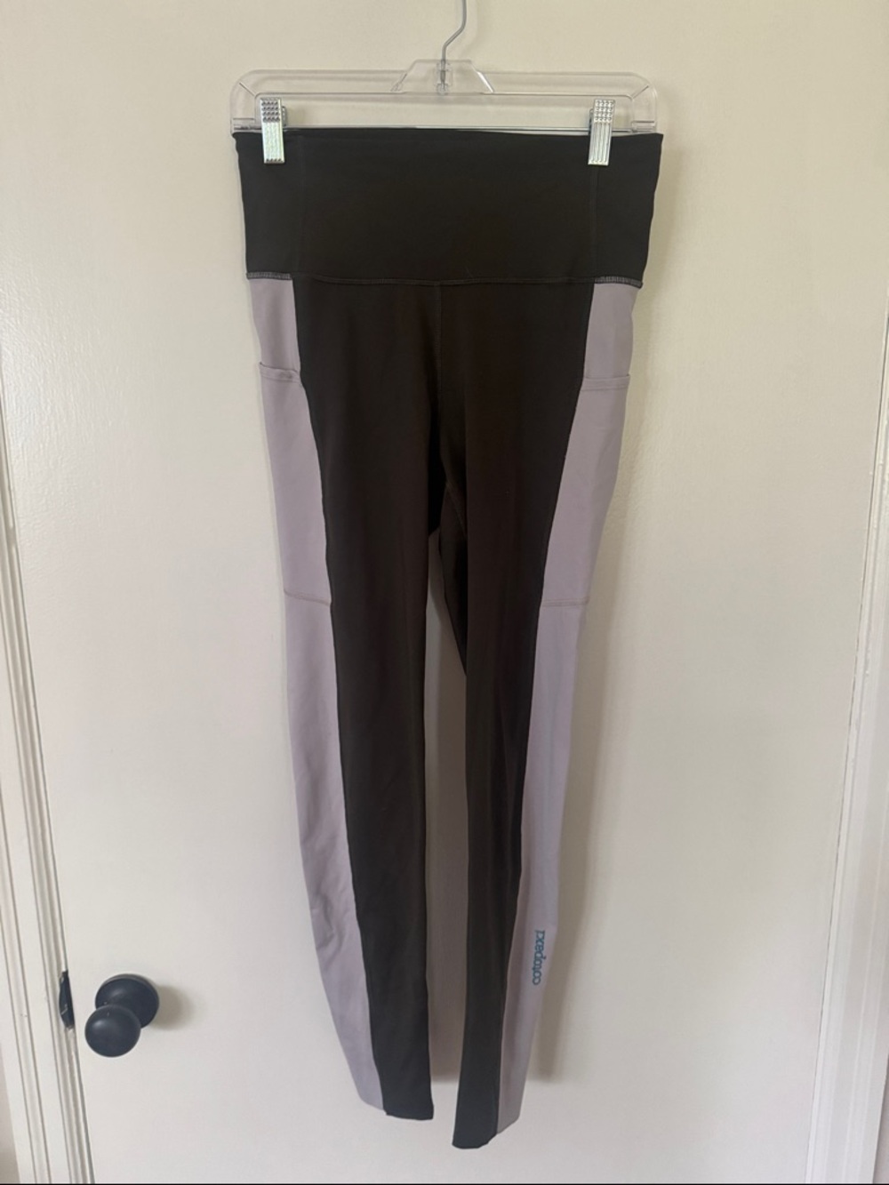 cotopaxi Black and Light Gray Performance Leggings with Teal Logo